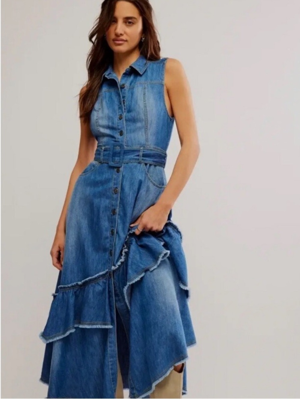 Free People Beau Denim Midi Dress XS